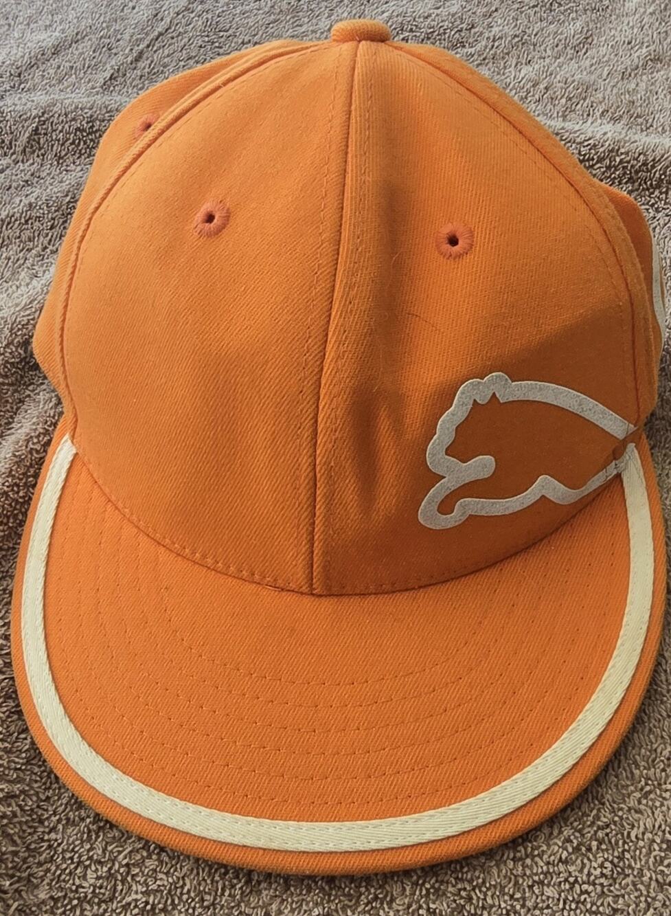 Puma Orange 210 Fitted Flat Brim Hat 7 1/4 To 7 5/84 L/Xl Flex Fit